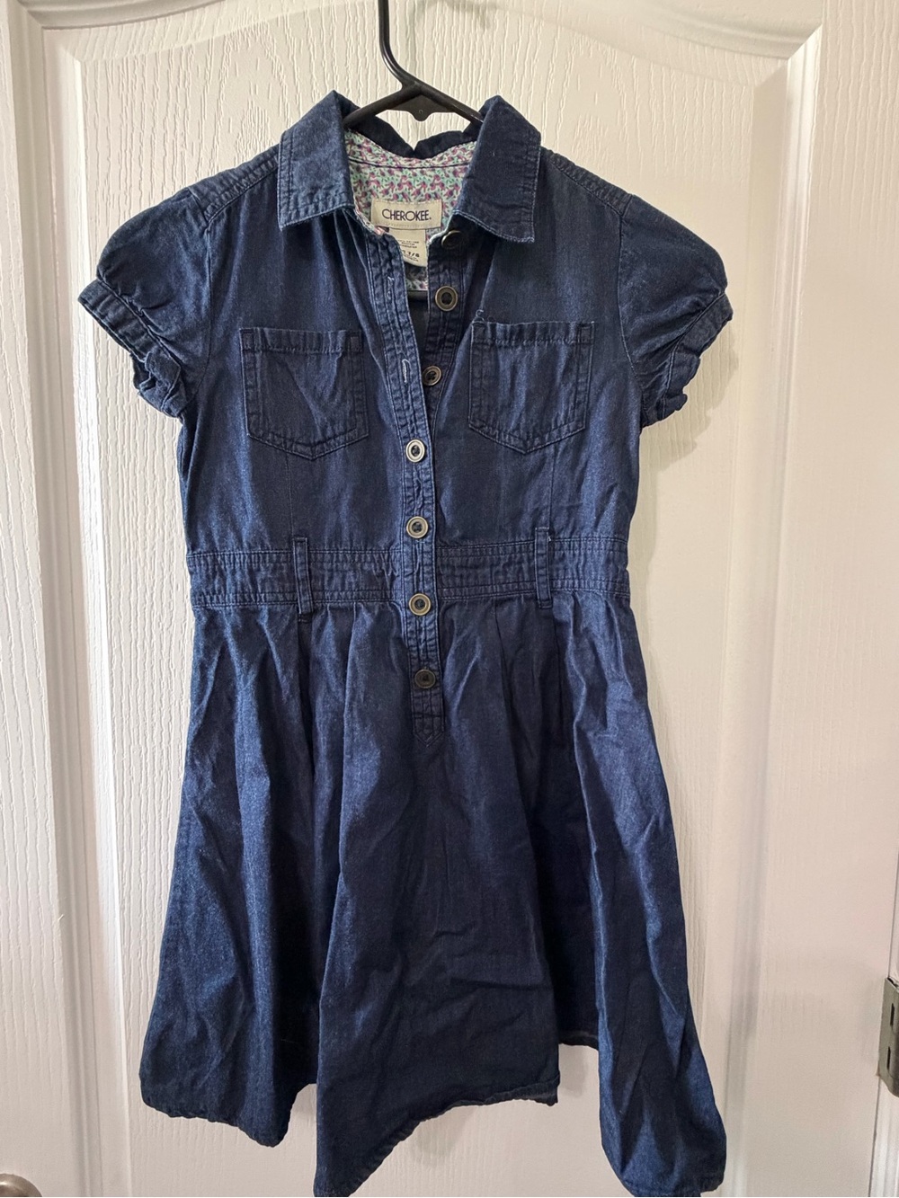Cherokee Girls' Dark Blue Denim Button-Front Dress